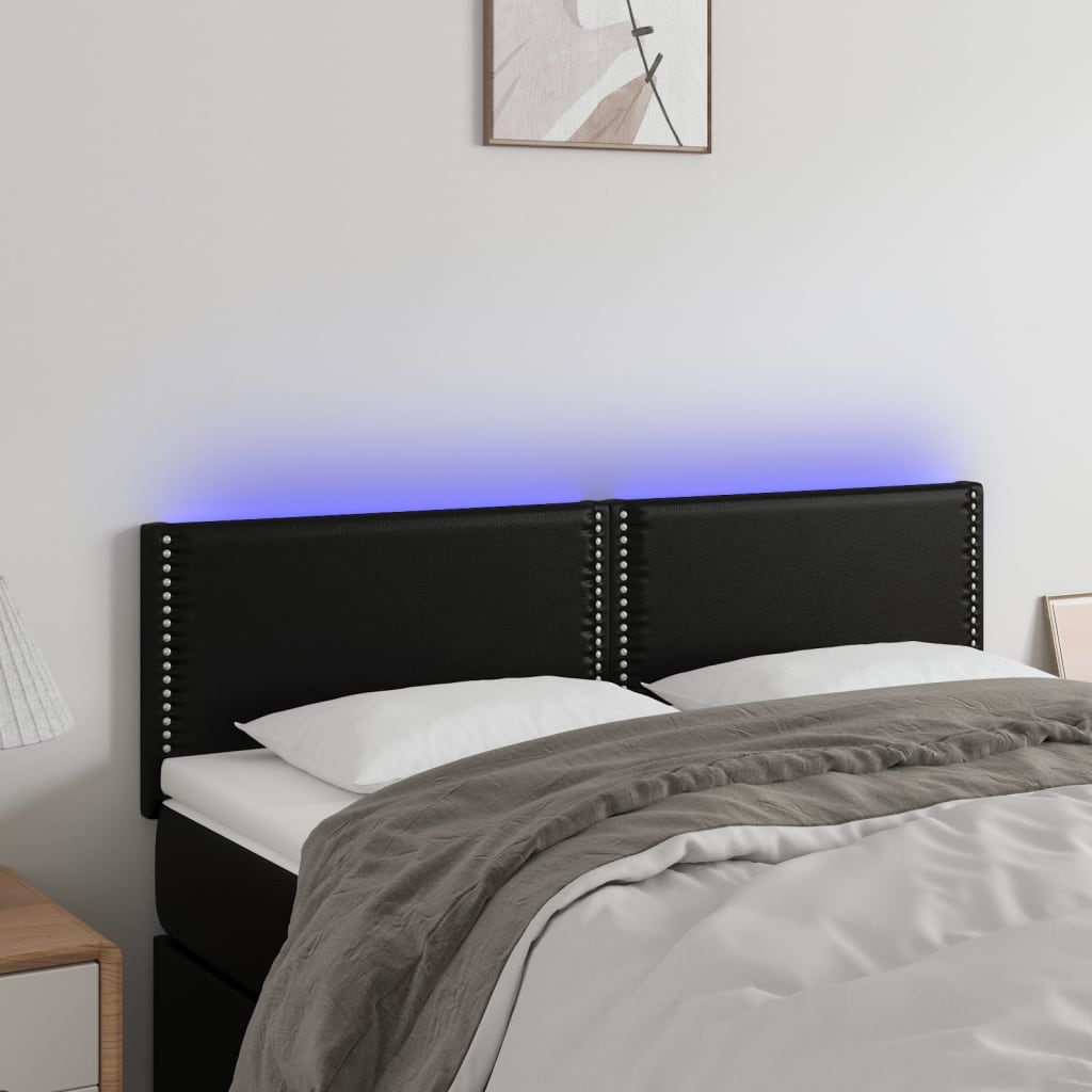 Testiera a LED Nera 144x5x78/88 cm in Similpelle