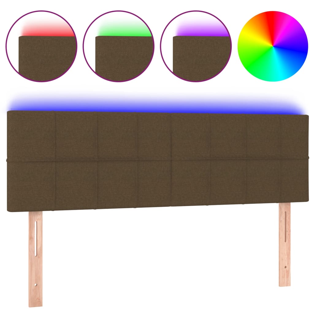 Testiera a LED Marrone Scuro 144x5x78/88 cm in Tessuto
