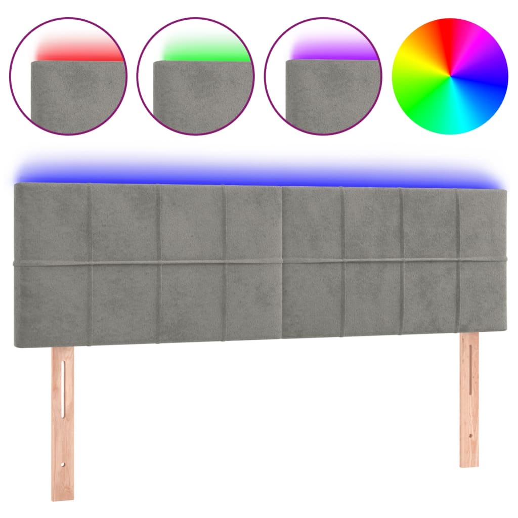 Testiera a LED Grigio Chiaro 144x5x78/88 cm in Velluto