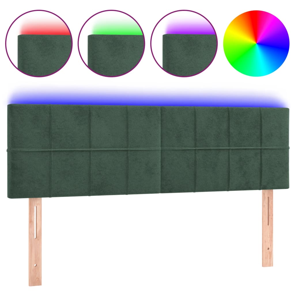 Testiera a LED Verde Scuro 144x5x78/88 cm in Velluto