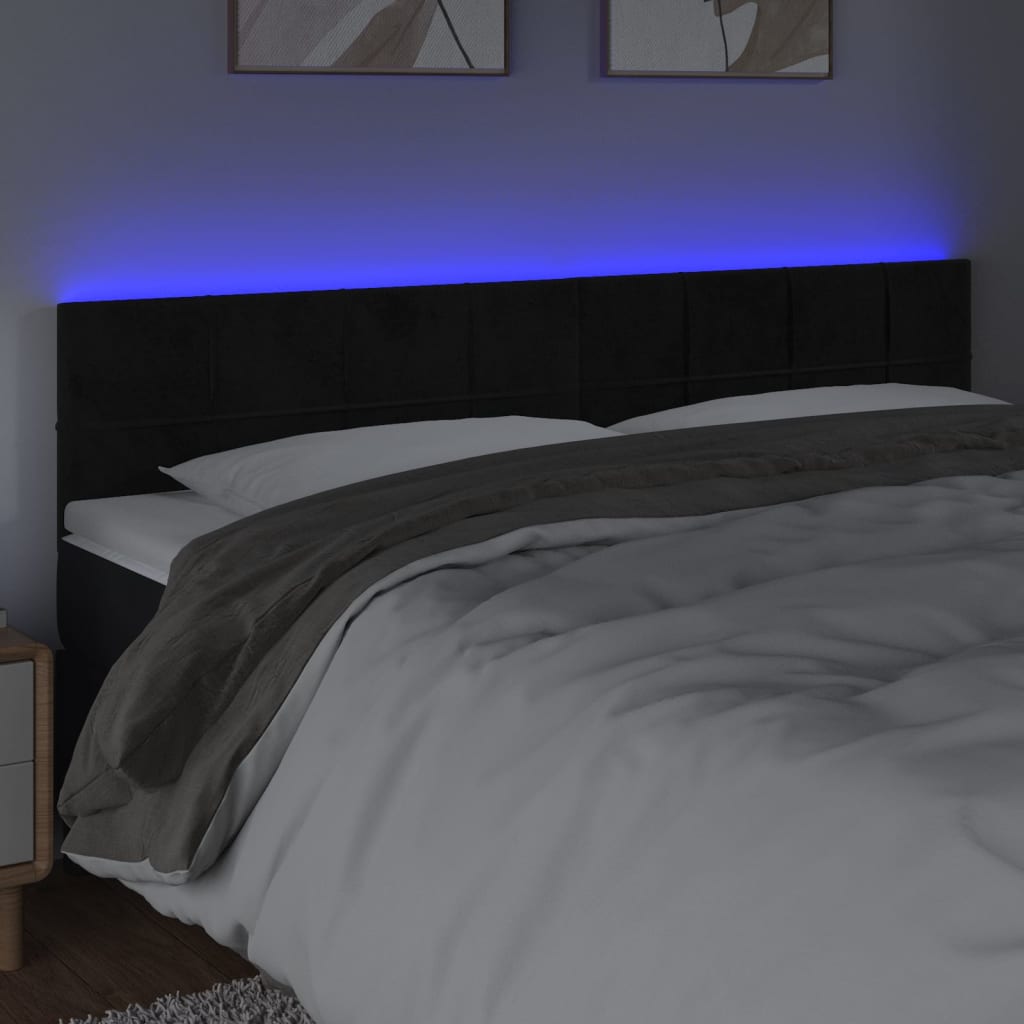 Testiera a LED Nera 160x5x78/88 cm in Velluto