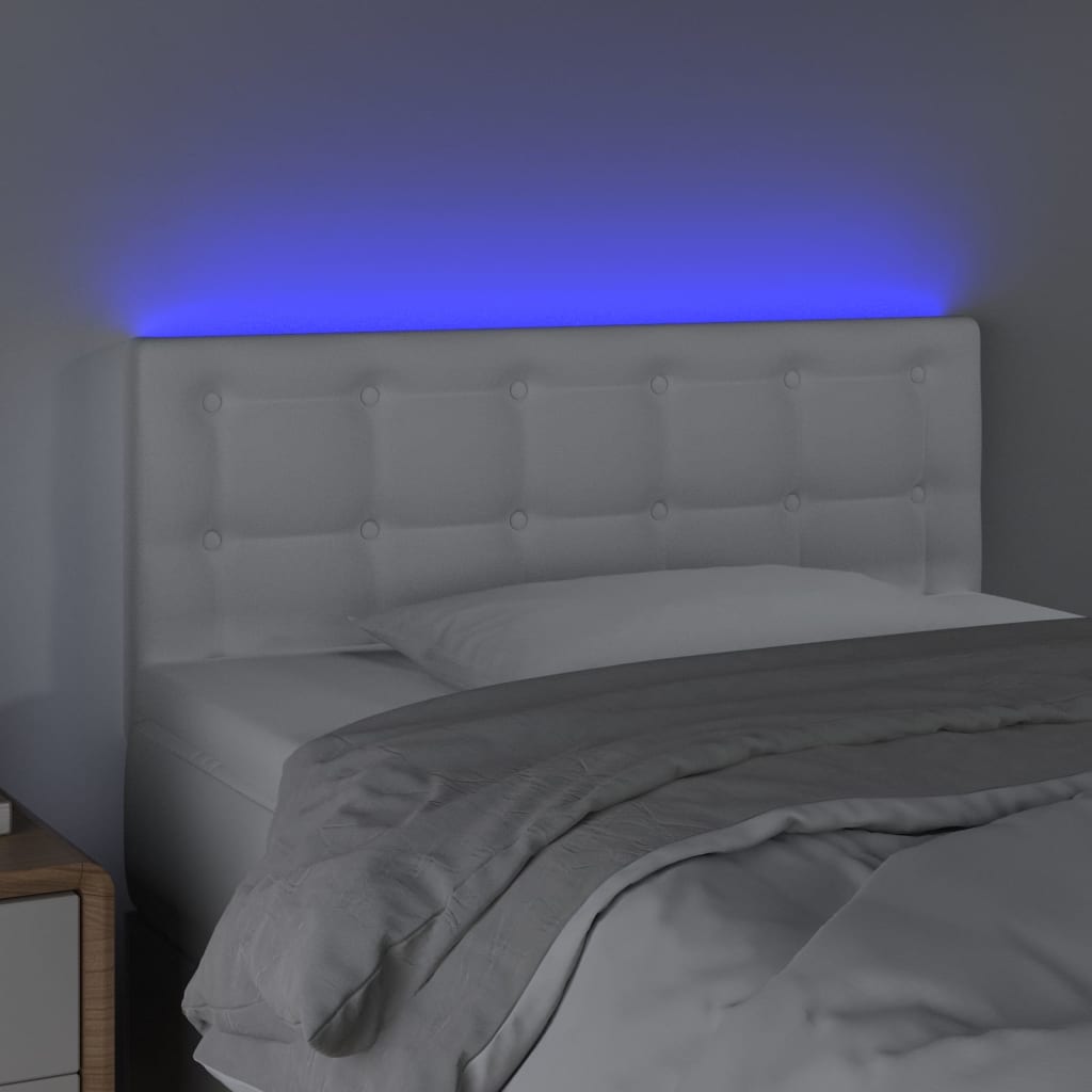 Testiera Bianca a LED 90x5x78/88 cm in Similpelle
