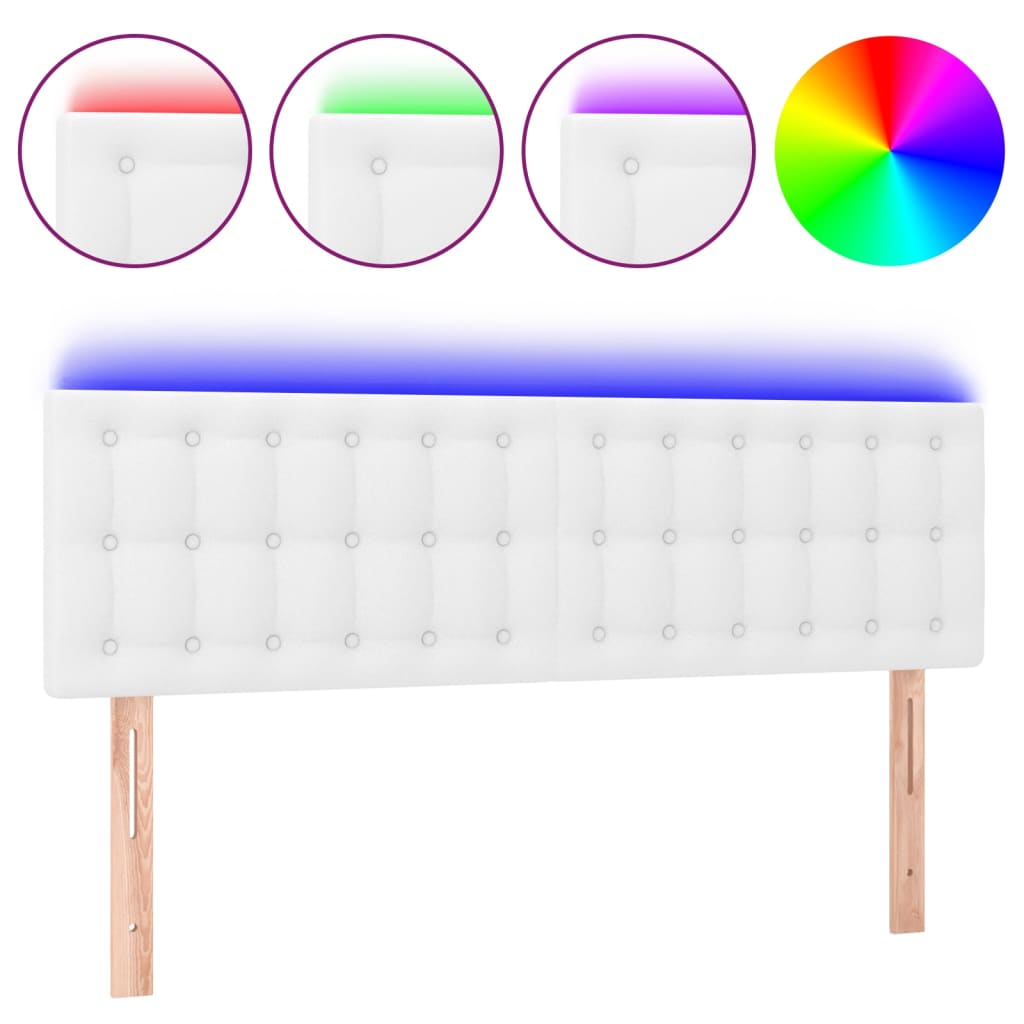 Testiera Bianca a LED 144x5x78/88 cm in Similpelle