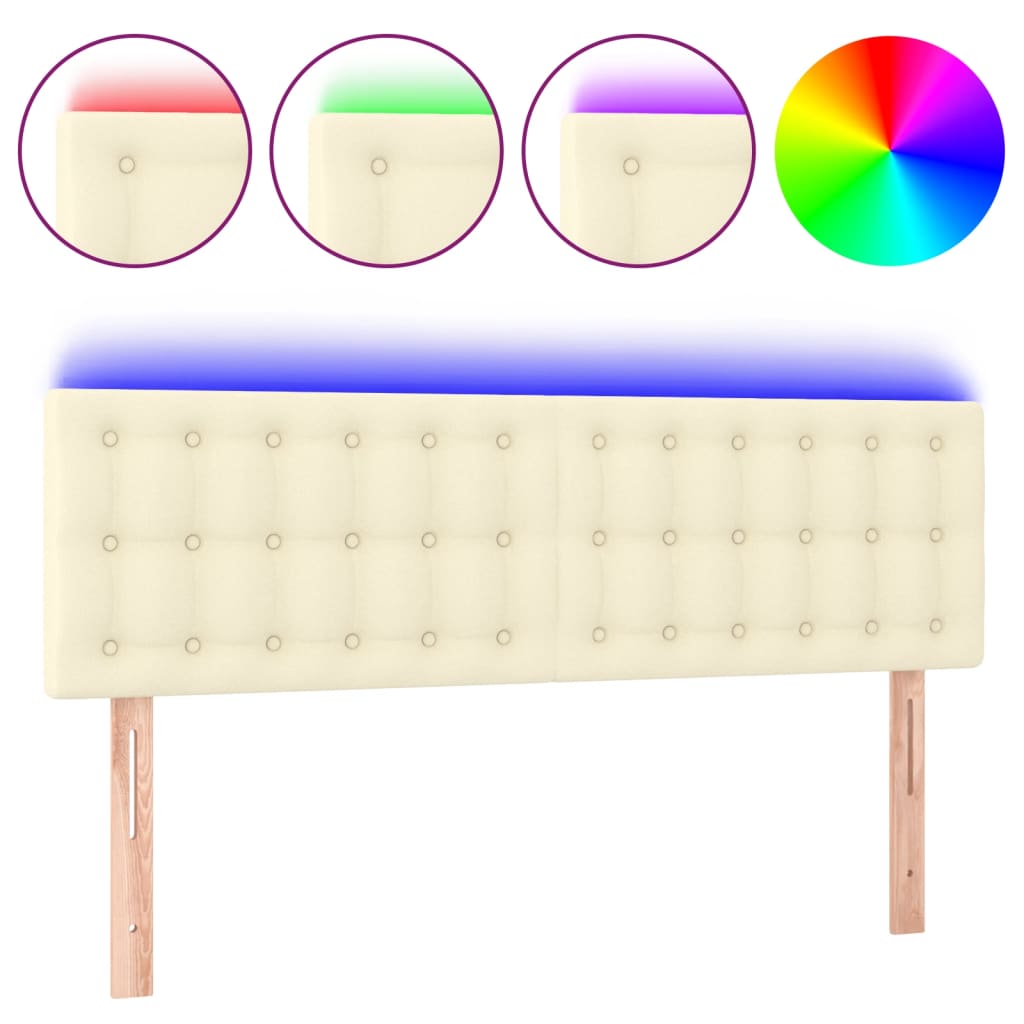 Testiera Crema a LED 144x5x78/88 cm in Similpelle