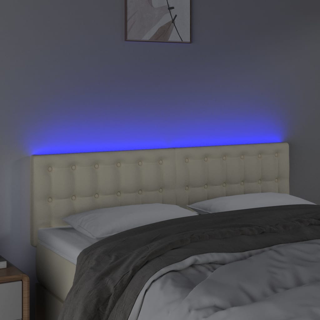 Testiera Crema a LED 144x5x78/88 cm in Similpelle