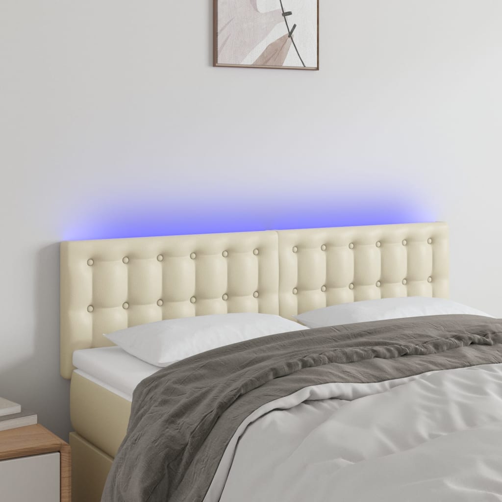 Testiera Crema a LED 144x5x78/88 cm in Similpelle
