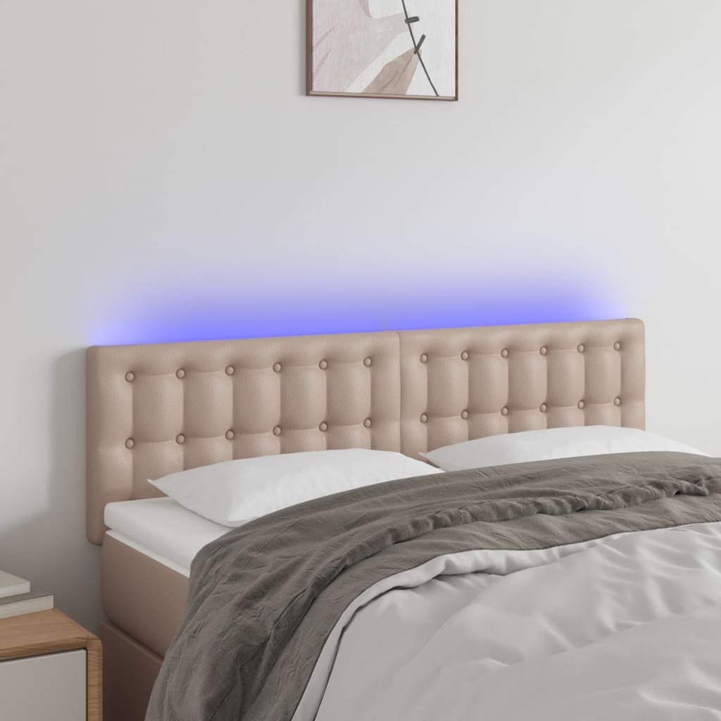 Testiera Cappuccino a LED 144x5x78/88 cm in Similpelle