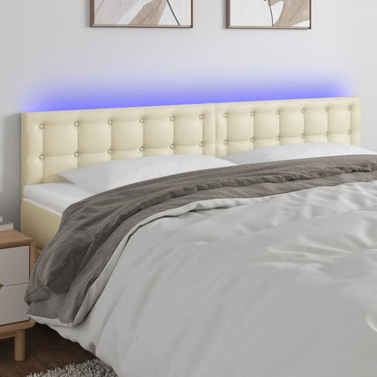 Testiera Crema a LED 160x5x78/88 cm in Similpelle