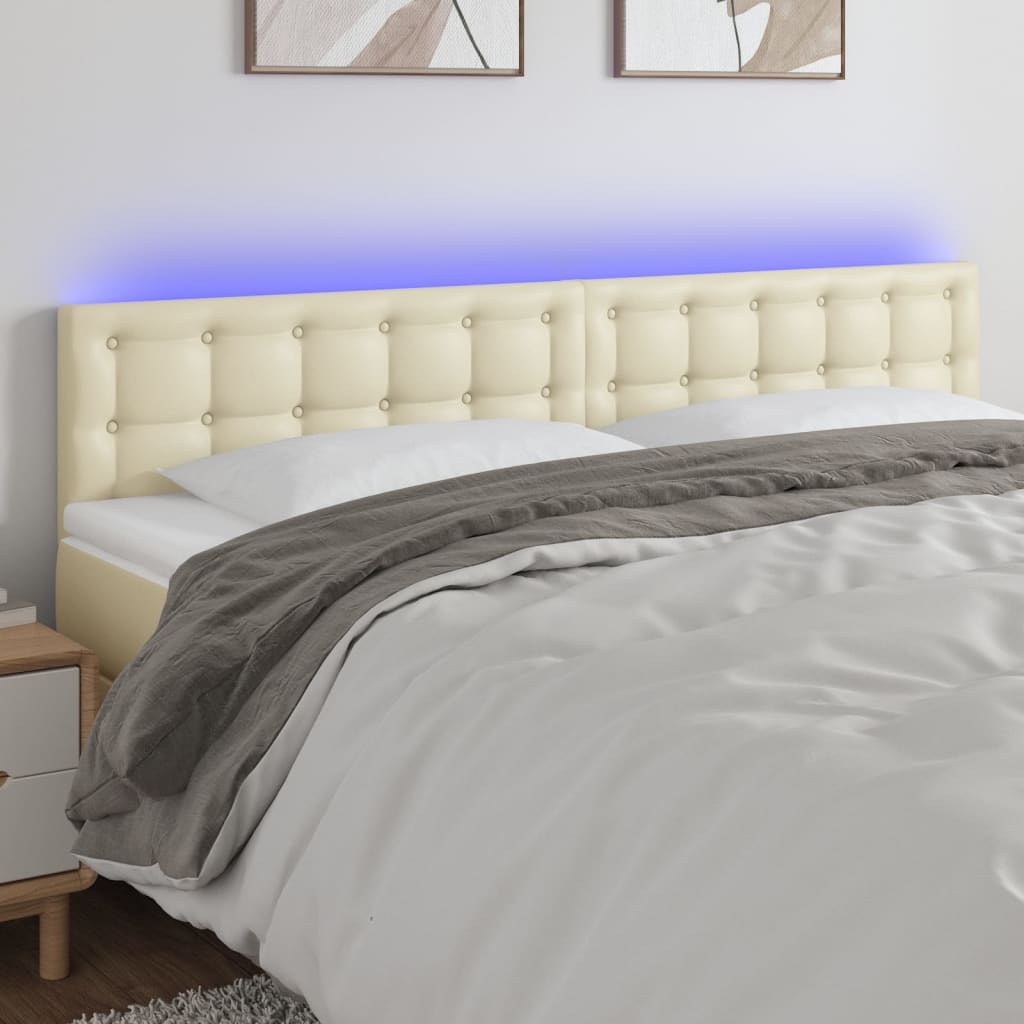 Testiera Crema a LED 180x5x78/88 cm in Similpelle