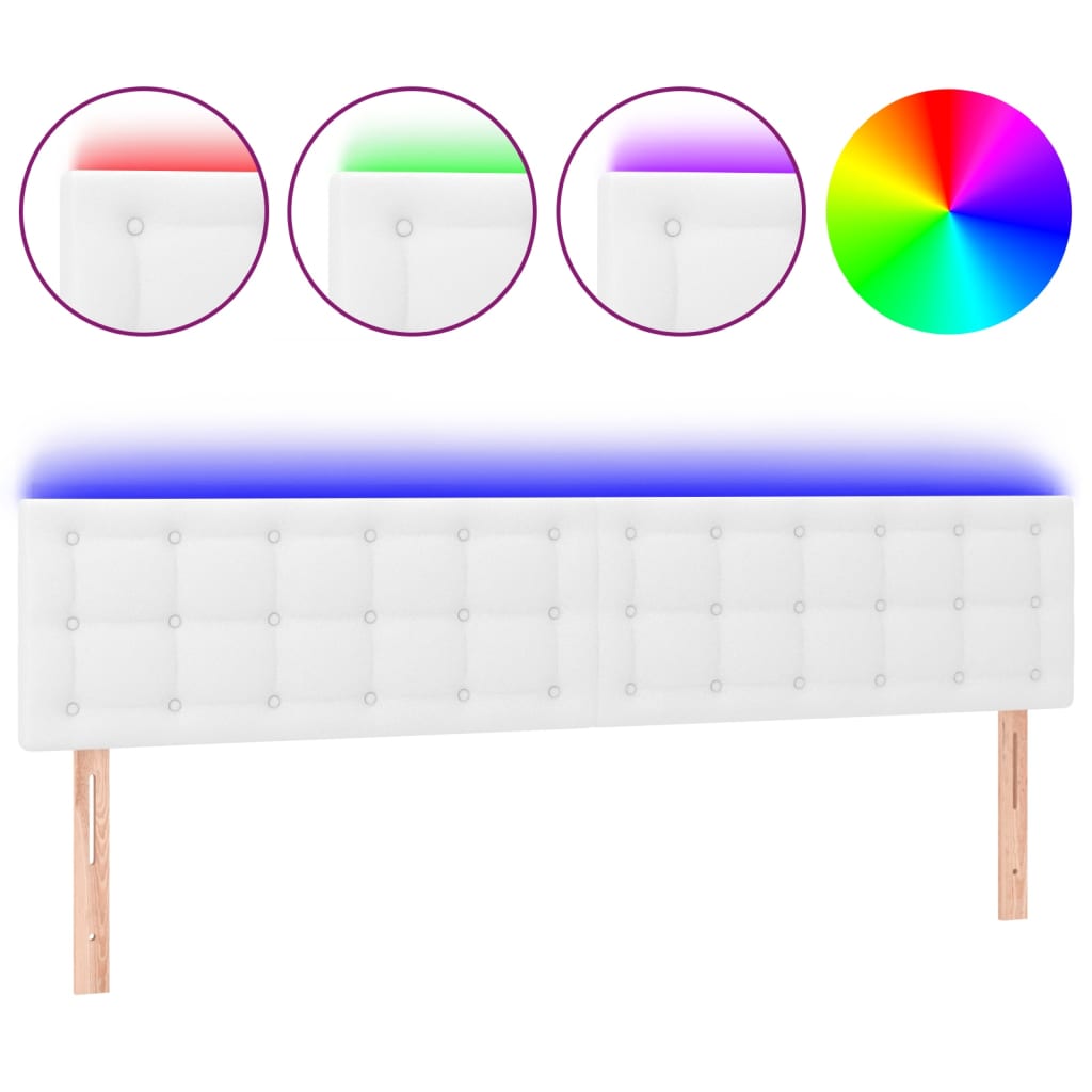 Testiera Bianca a LED 200x5x78/88 cm in Similpelle