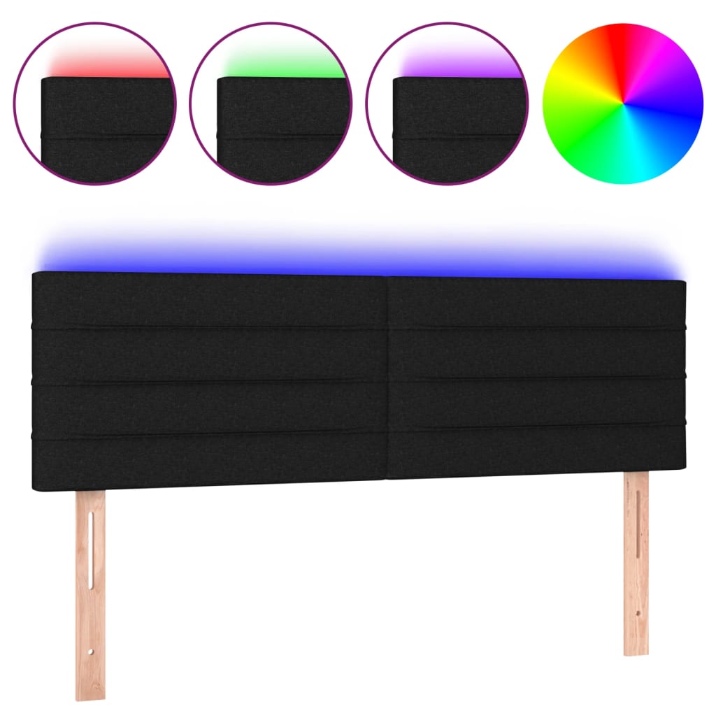 Testiera a LED Nera 144x5x78/88 cm in Tessuto
