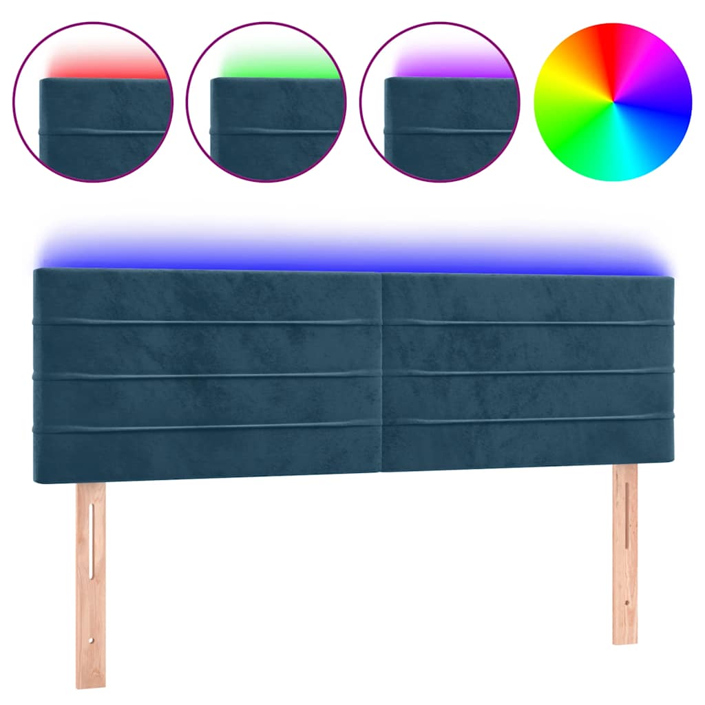 Testiera a LED Blu Scuro 144x5x78/88 cm in Velluto