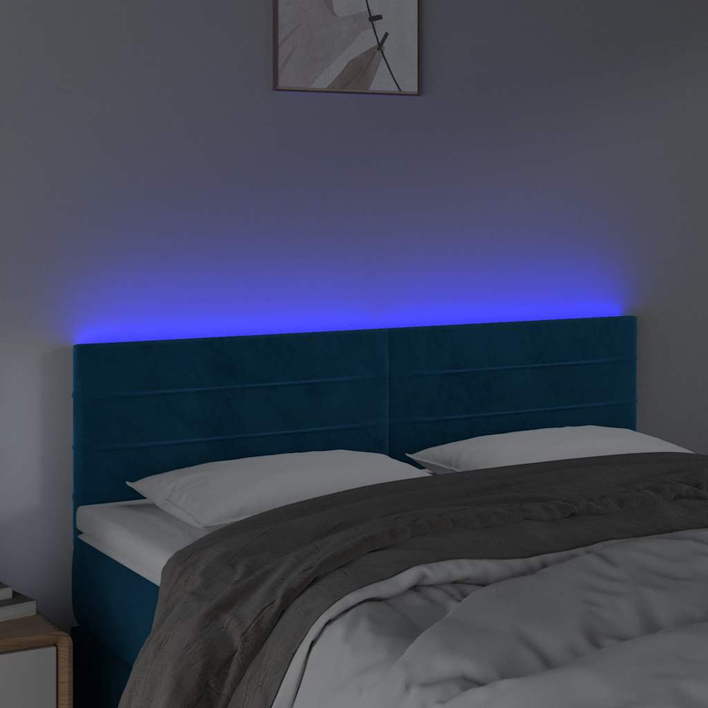 Testiera a LED Blu Scuro 144x5x78/88 cm in Velluto