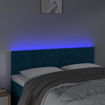 Testiera a LED Blu Scuro 144x5x78/88 cm in Velluto