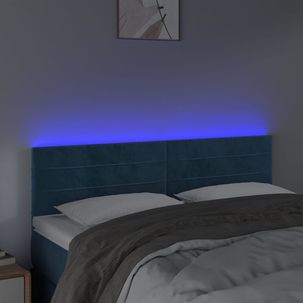 Testiera a LED Blu Scuro 144x5x78/88 cm in Velluto