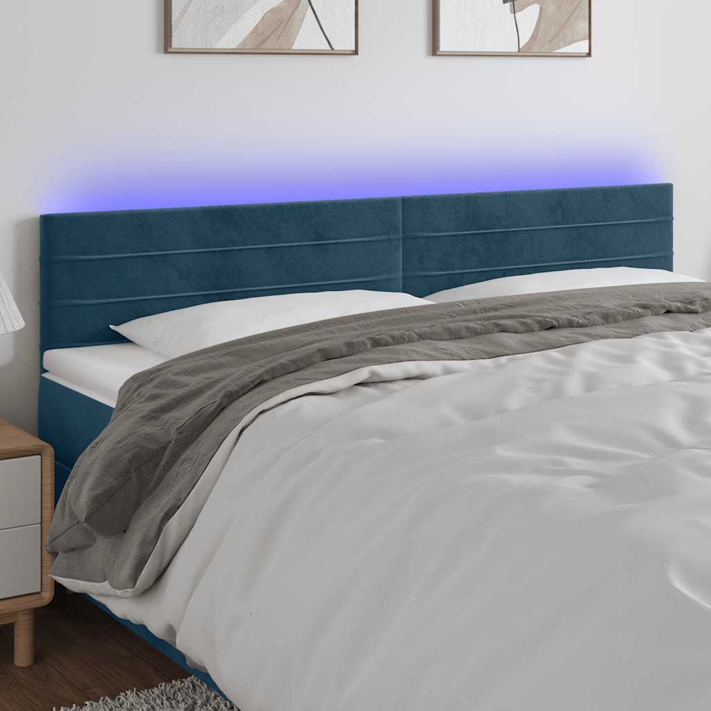 Testiera a LED Blu Scuro 180x5x78/88 cm in Velluto