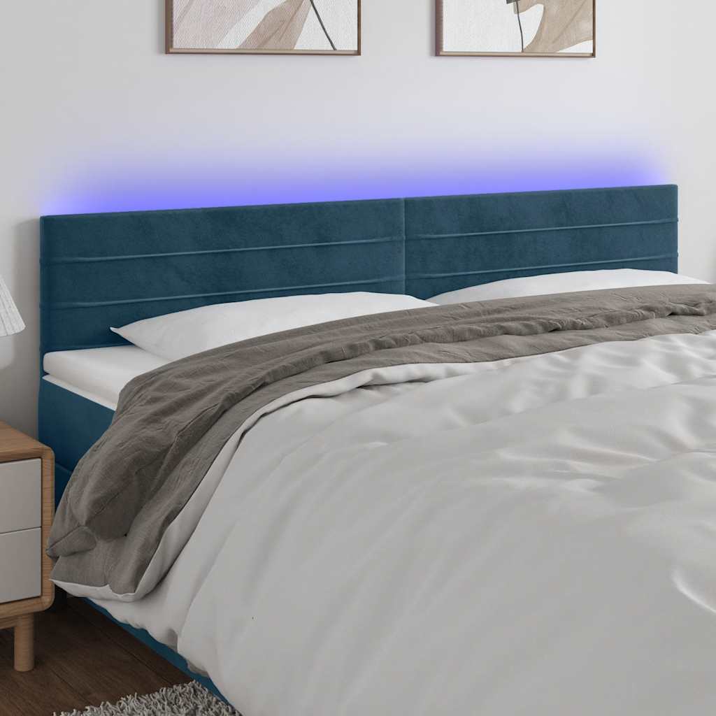 Testiera a LED Blu Scuro 200x5x78/88 cm in Velluto