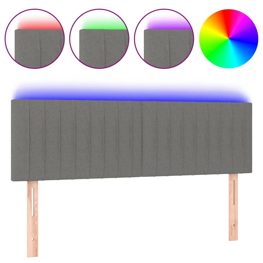 Testiera a LED Grigio Scuro 144x5x78/88 cm in Tessuto