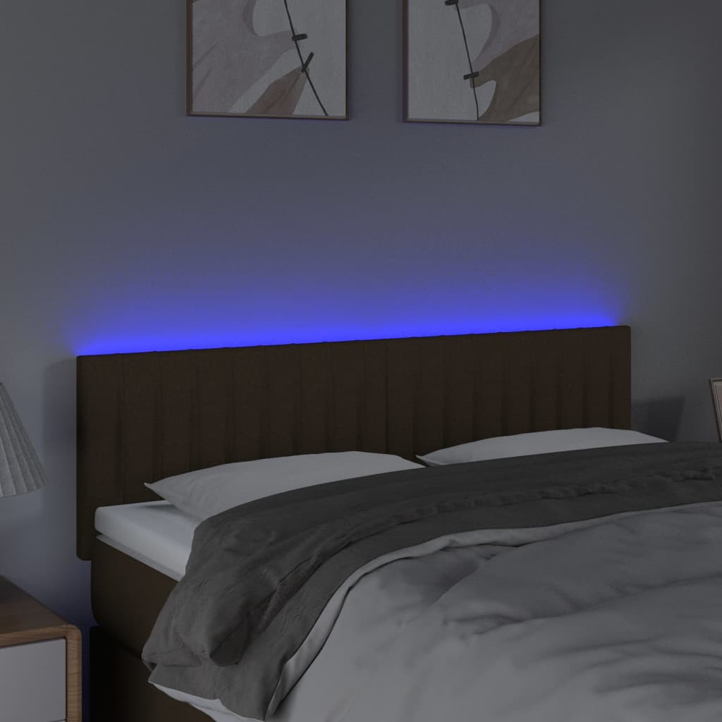 Testiera a LED Marrone Scuro 144x5x78/88 cm in Tessuto