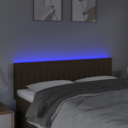 Testiera a LED Marrone Scuro 144x5x78/88 cm in Tessuto