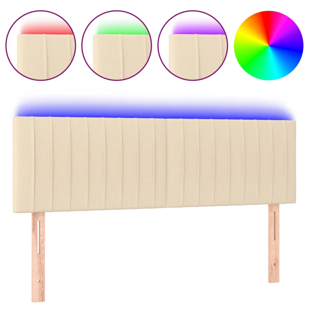 Testiera a LED Crema 144x5x78/88 cm in Tessuto