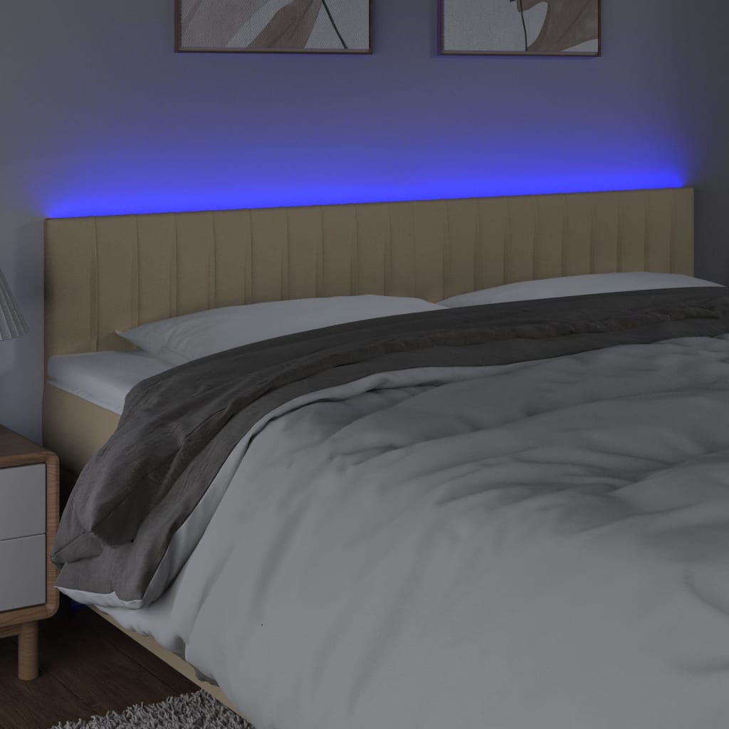 Testiera a LED Crema 200x5x78/88 cm in Tessuto