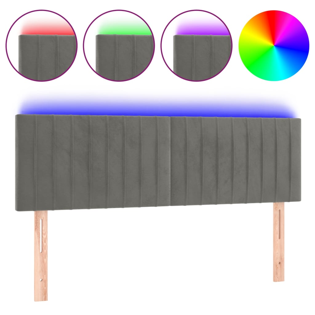 Testiera a LED Grigio Chiaro 144x5x78/88 cm in Velluto