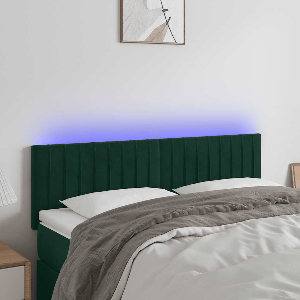 Testiera a LED Verde Scuro 144x5x78/88 cm in Velluto