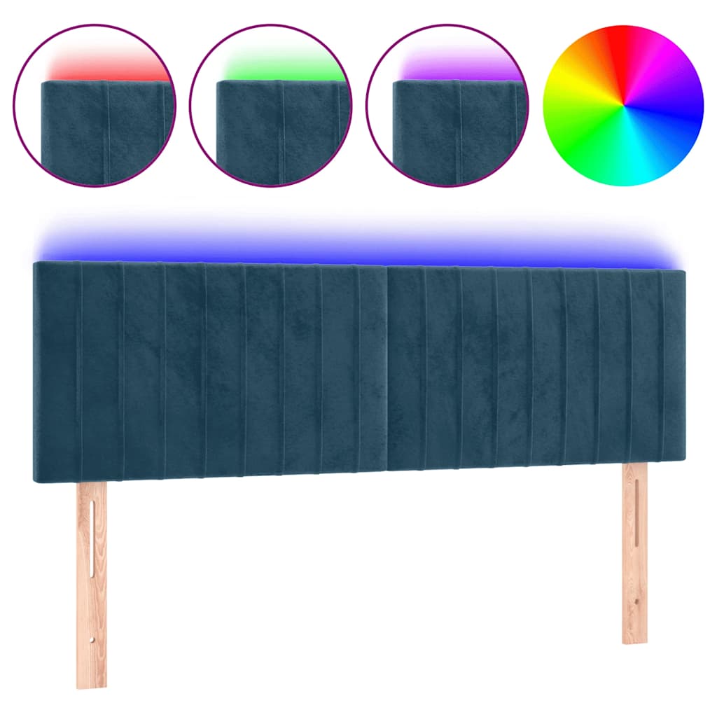 Testiera a LED Blu Scuro 144x5x78/88 cm in Velluto