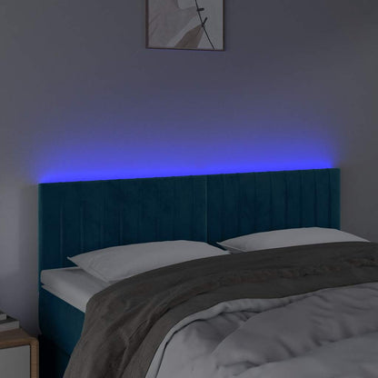 Testiera a LED Blu Scuro 144x5x78/88 cm in Velluto