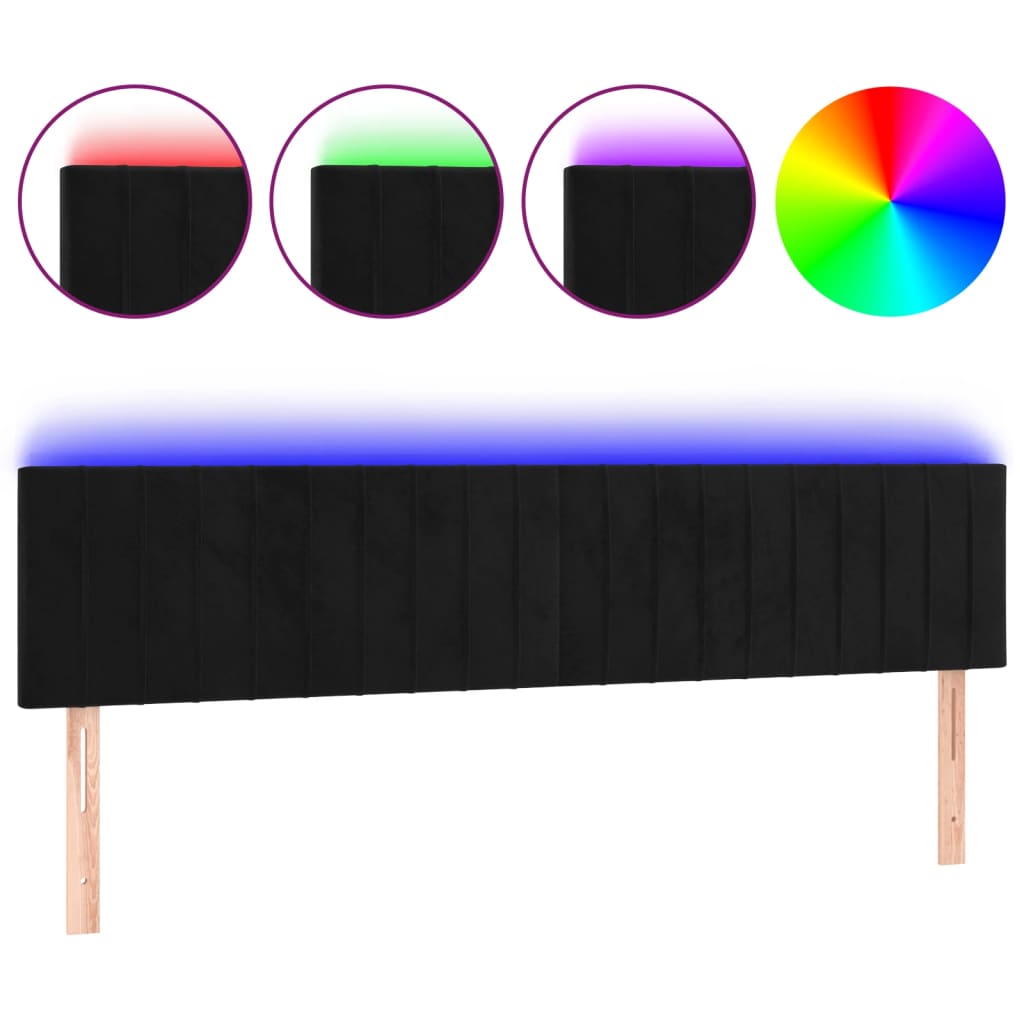 Testiera a LED Nera 160x5x78/88 cm in Velluto