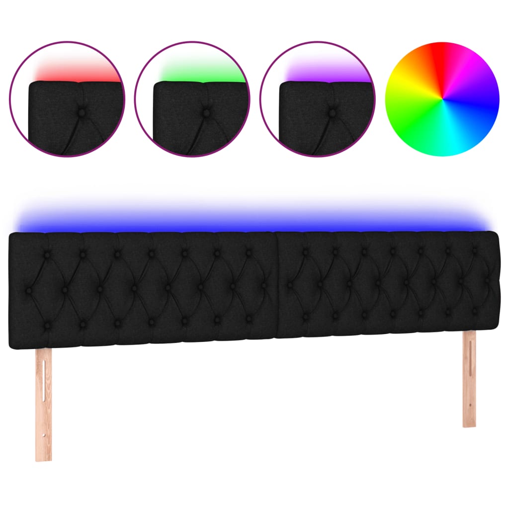 Testiera a LED Nera 200x7x78/88 cm in Tessuto