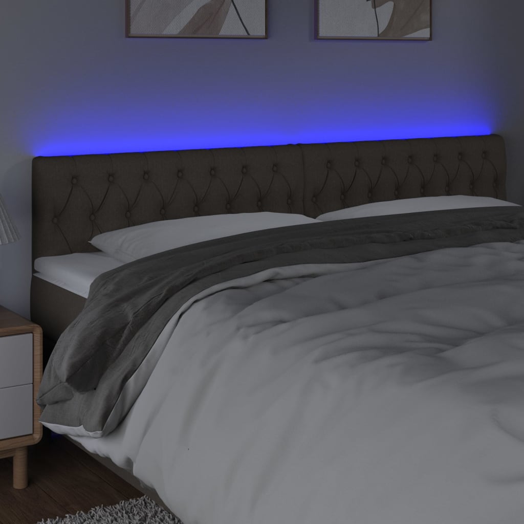 Testiera a LED Tortora 200x7x78/88 cm in Tessuto