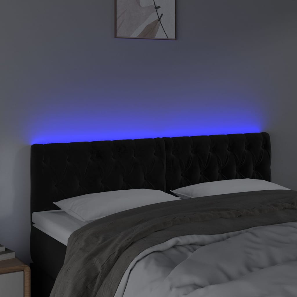 Testiera a LED Nera 144x7x78/88 cm in Velluto