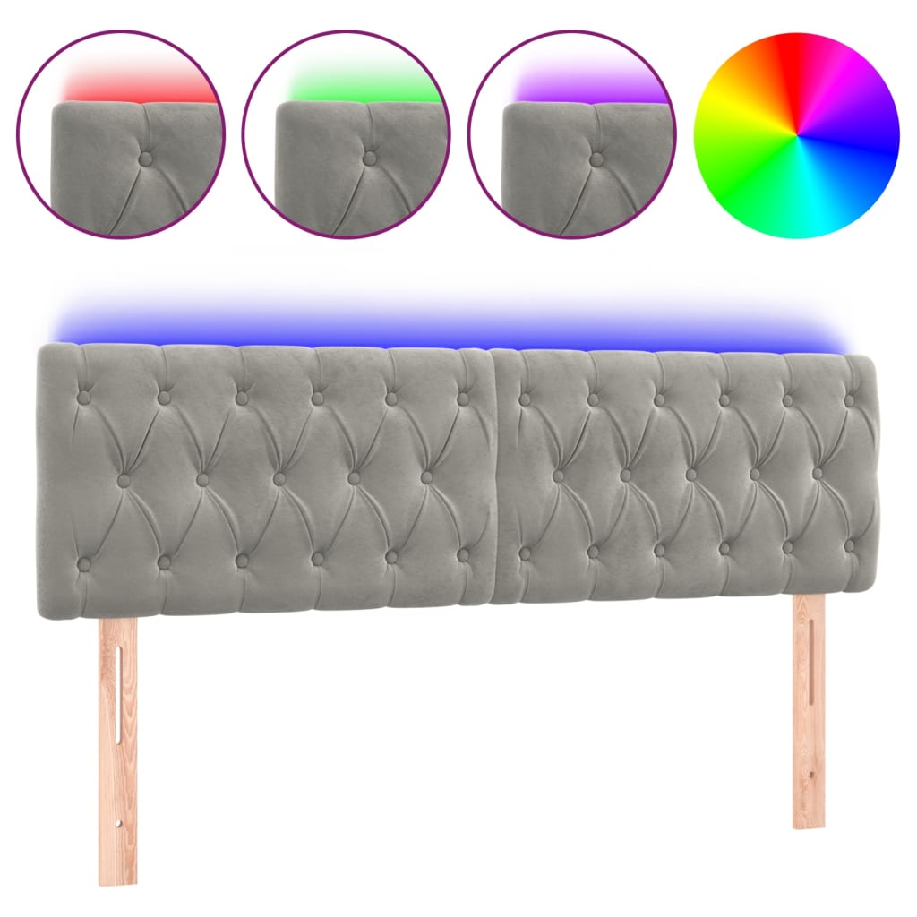 Testiera a LED Grigio Chiaro 160x7x78/88 cm in Velluto