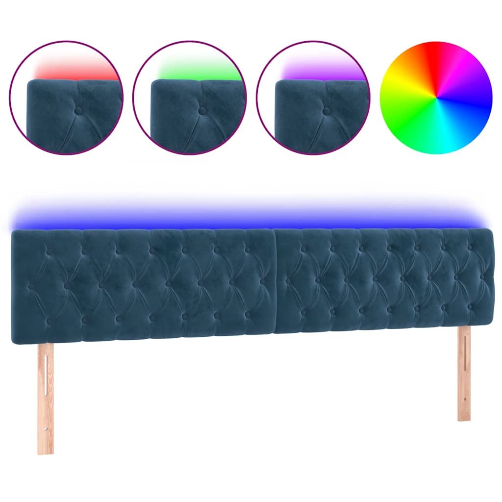 Testiera a LED Blu Scuro 180x7x78/88 cm in Velluto