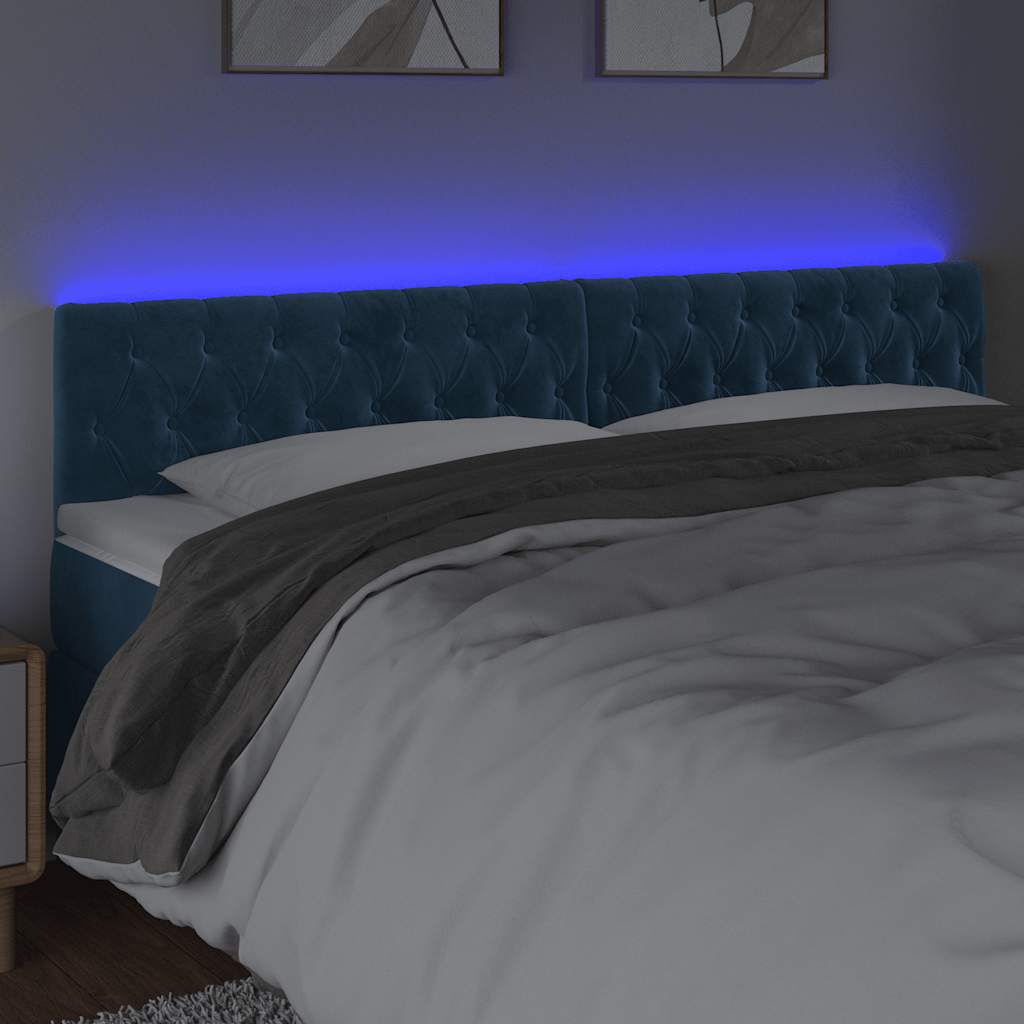 Testiera a LED Blu Scuro 180x7x78/88 cm in Velluto