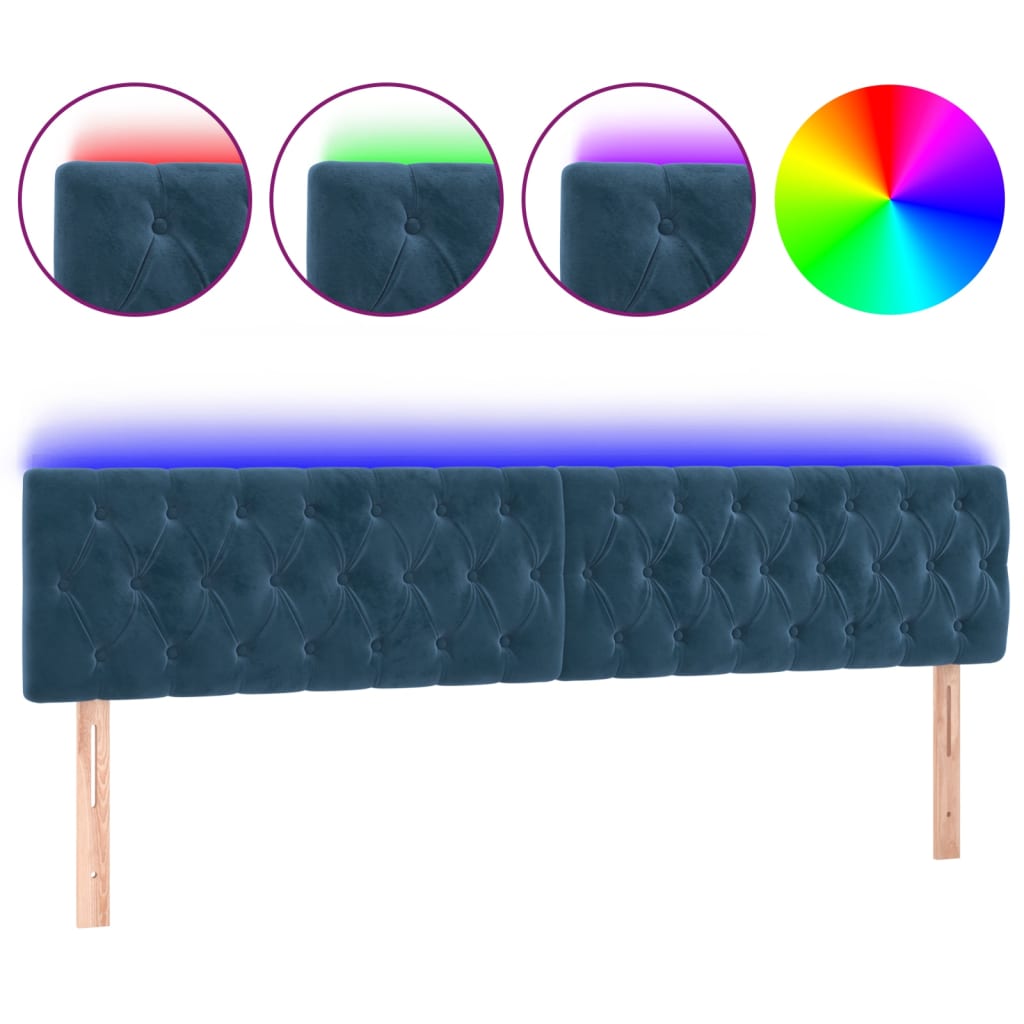 Testiera a LED Blu Scuro 200x7x78/88 cm in Velluto