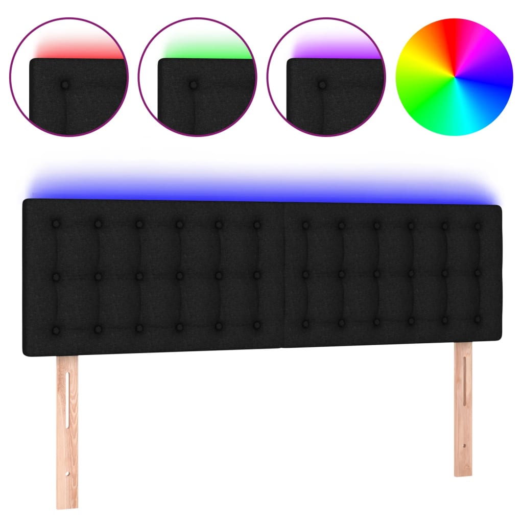 Testiera a LED Nera 144x5x78/88 cm in Tessuto