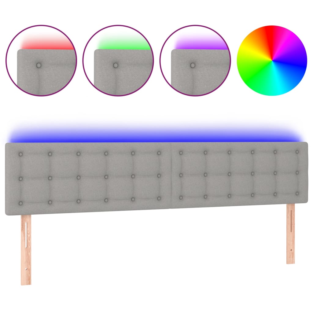 Testiera a LED Grigio Chiaro 200x5x78/88 cm in Tessuto