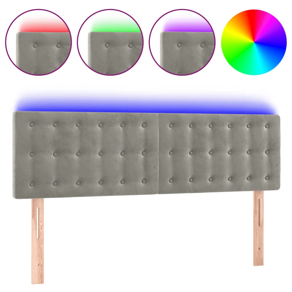 Testiera a LED Grigio Chiaro 144x5x78/88 cm in Velluto