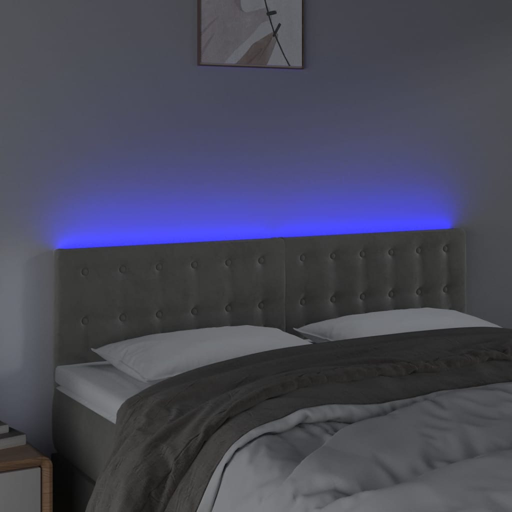 Testiera a LED Grigio Chiaro 144x5x78/88 cm in Velluto