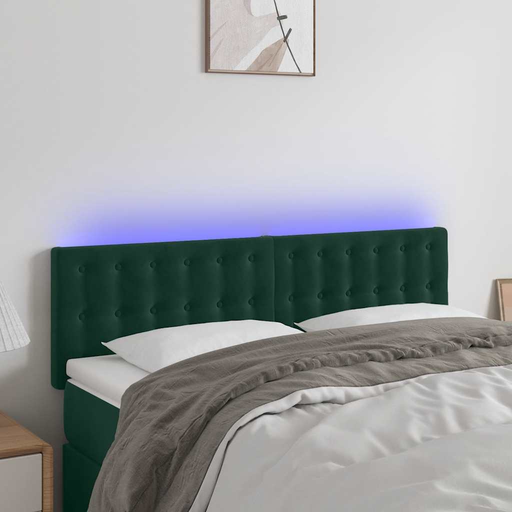Testiera a LED Verde Scuro 144x5x78/88 cm in Velluto