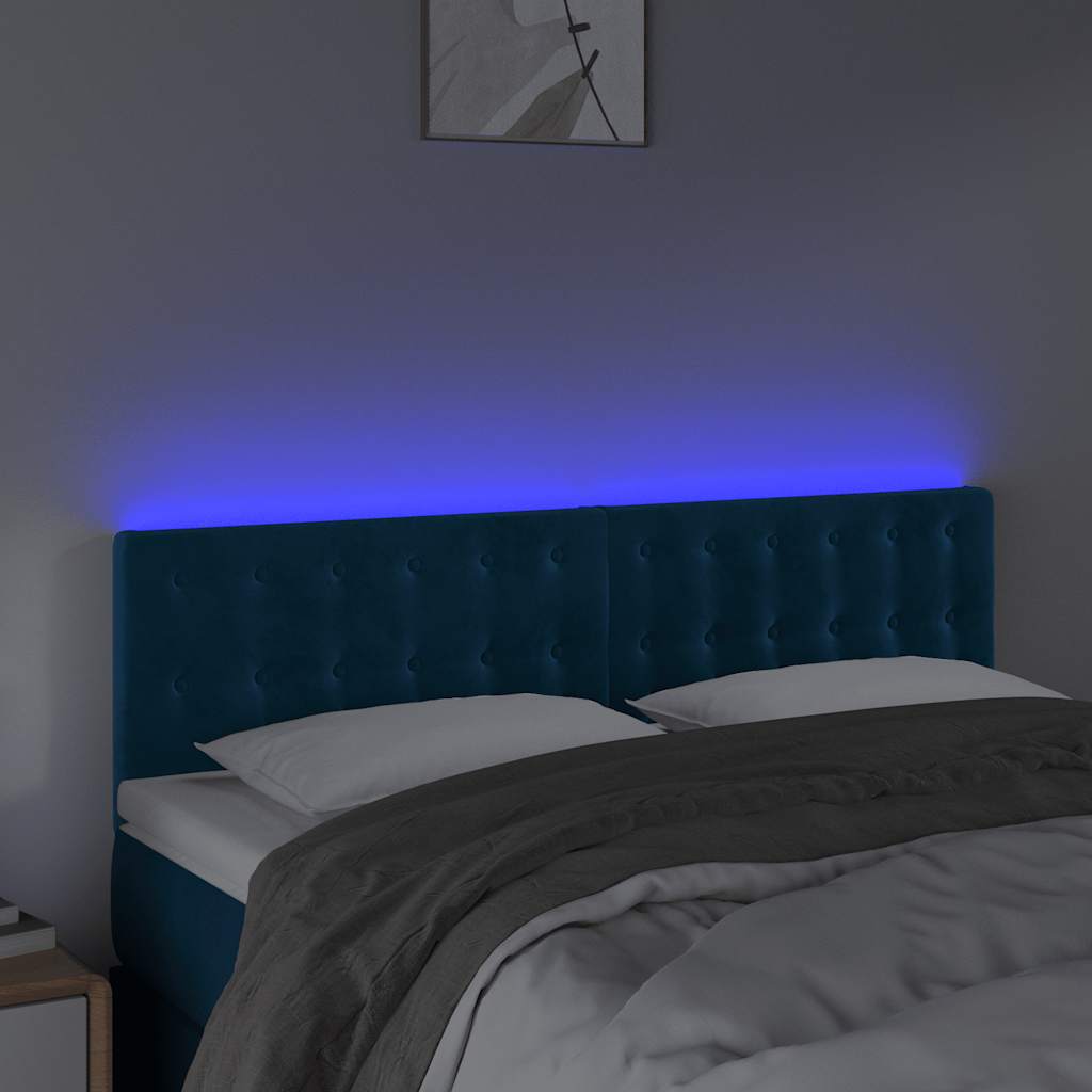 Testiera a LED Blu Scuro 144x5x78/88 cm in Velluto