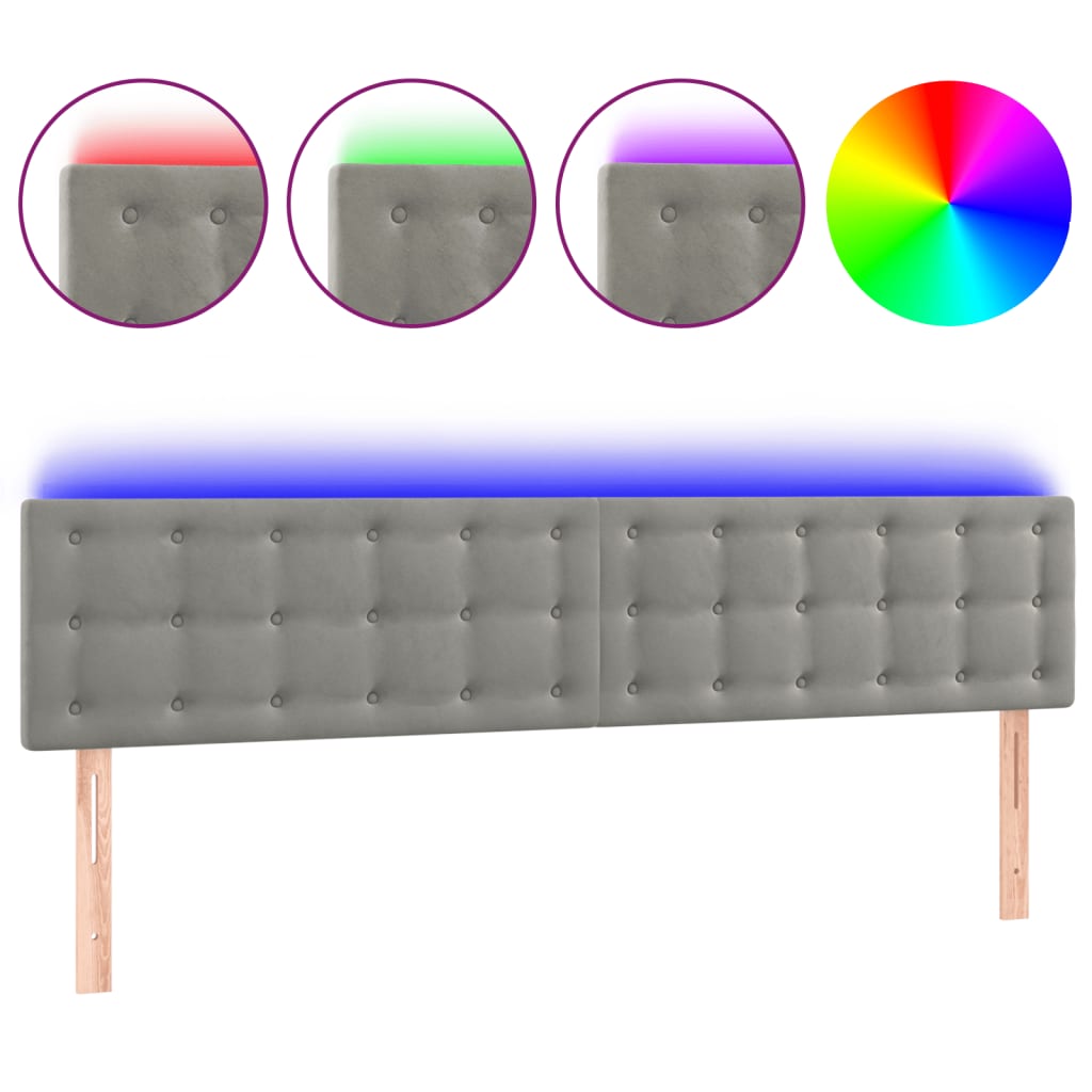 Testiera a LED Grigio Chiaro 180x5x78/88 cm in Velluto