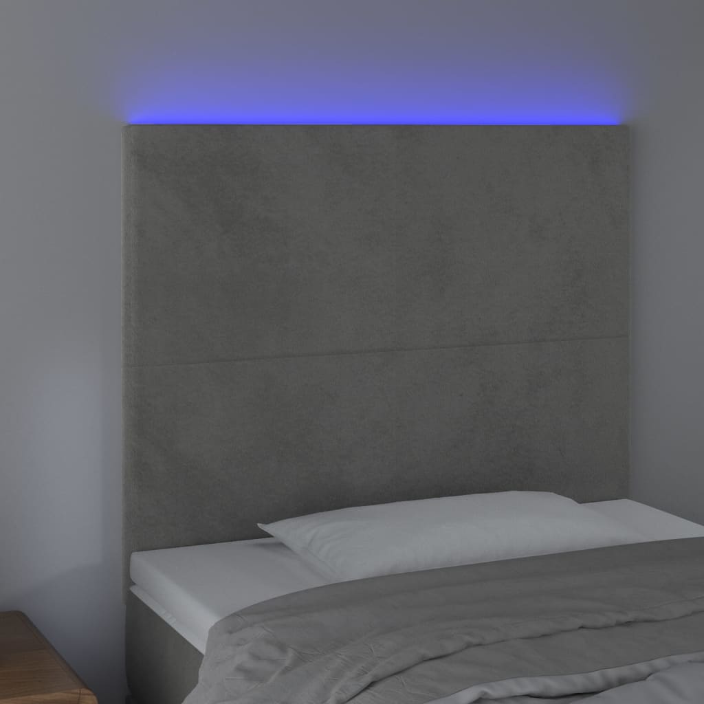 Testiera a LED Grigio Chiaro 100x5x118/128 cm in Velluto