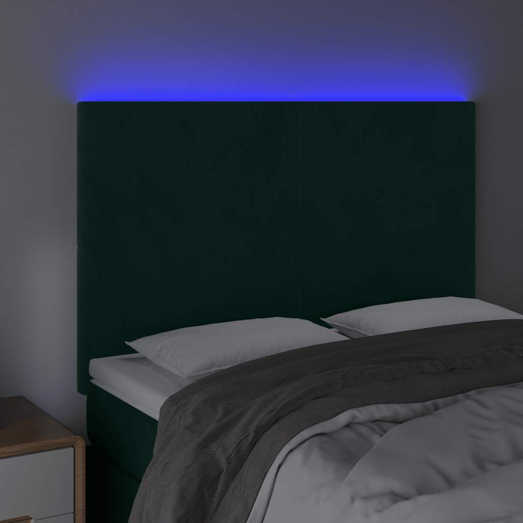 Testiera a LED Verde Scuro 144x5x118/128cm in Velluto