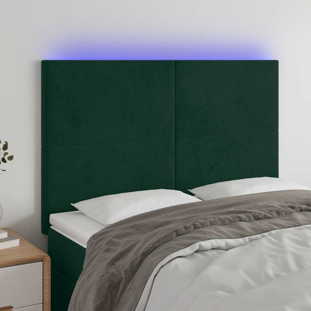 Testiera a LED Verde Scuro 144x5x118/128cm in Velluto