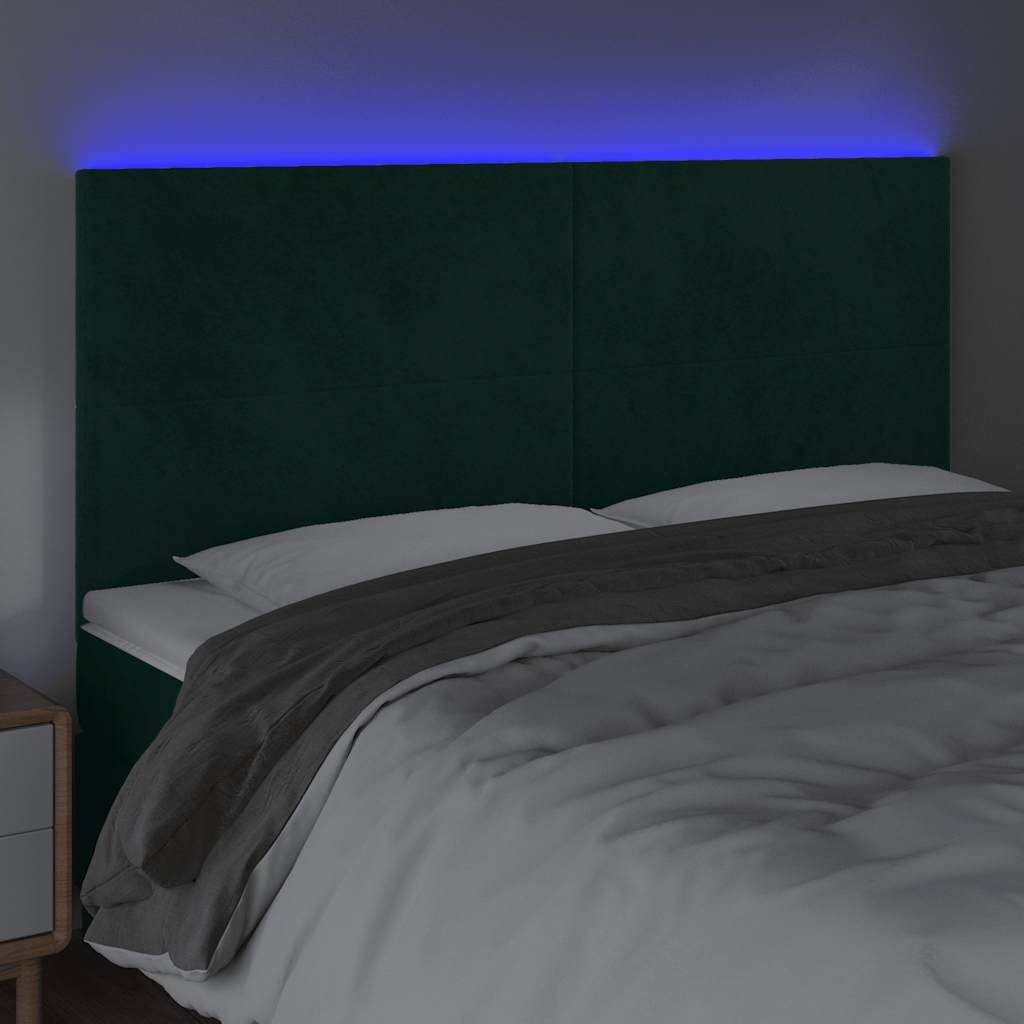 Testiera a LED Verde Scuro 160x5x118/128cm in Velluto