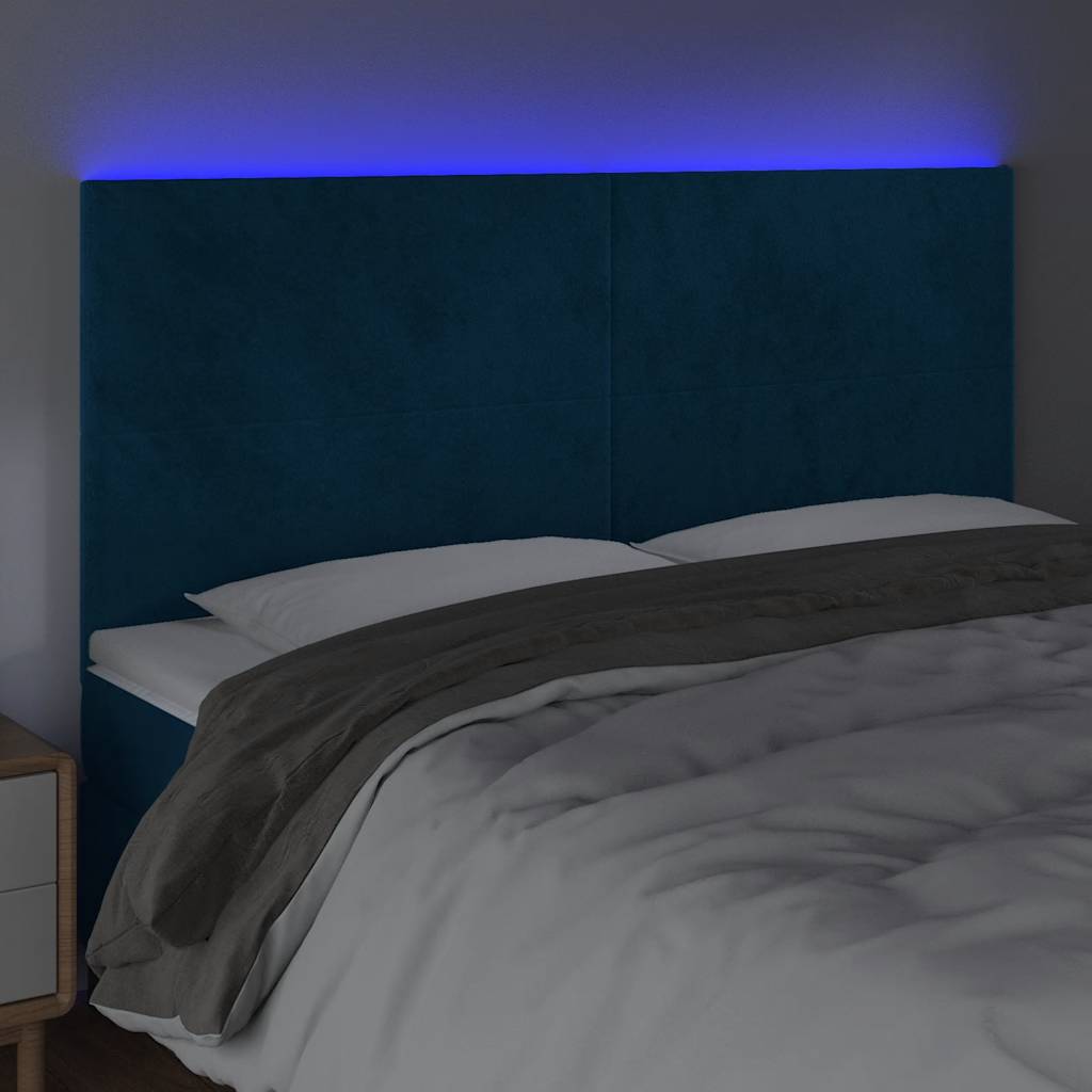 Testiera a LED Blu Scuro 160x5x118/128 cm in Velluto